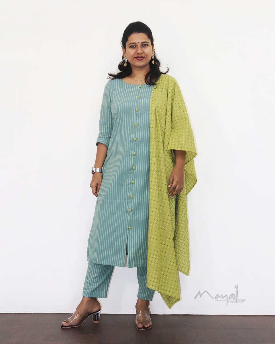 Powder Blue Stripe Cotton Kurta