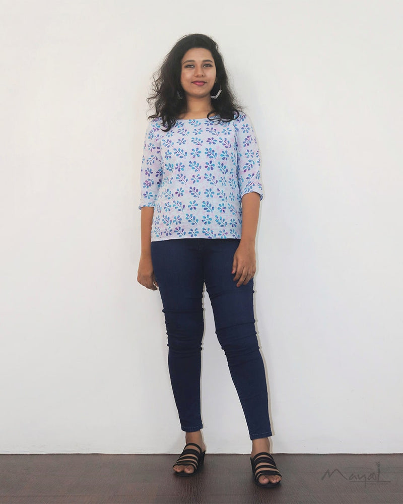 Blue Batik Cotton Short Top