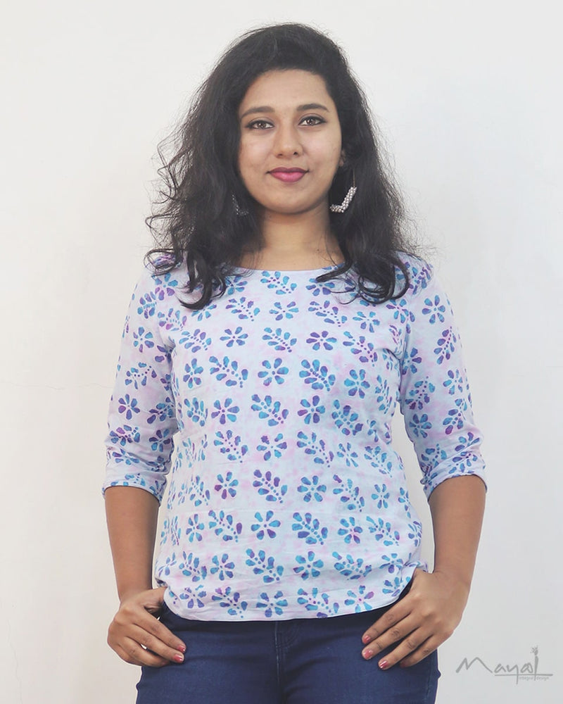 Blue Batik Cotton Short Top