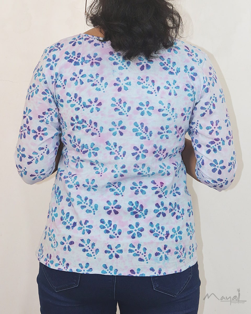 Blue Batik Cotton Short Top