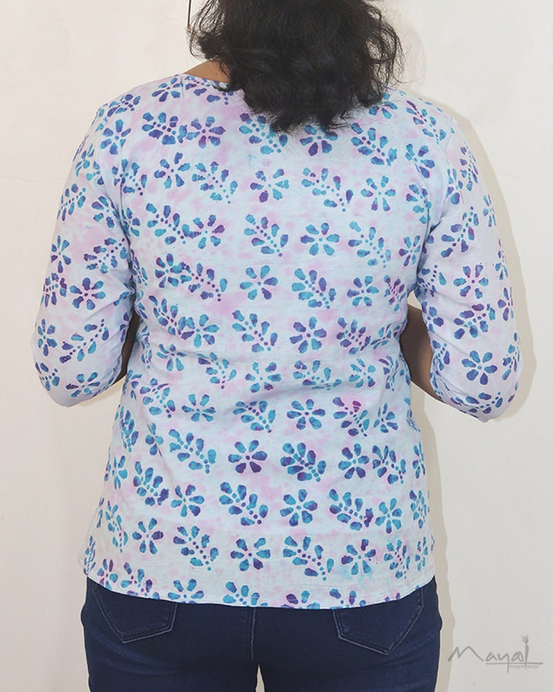 Blue Batik Cotton Short Top