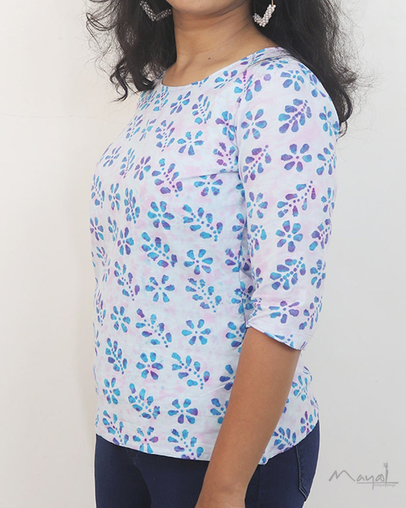 Blue Batik Cotton Short Top