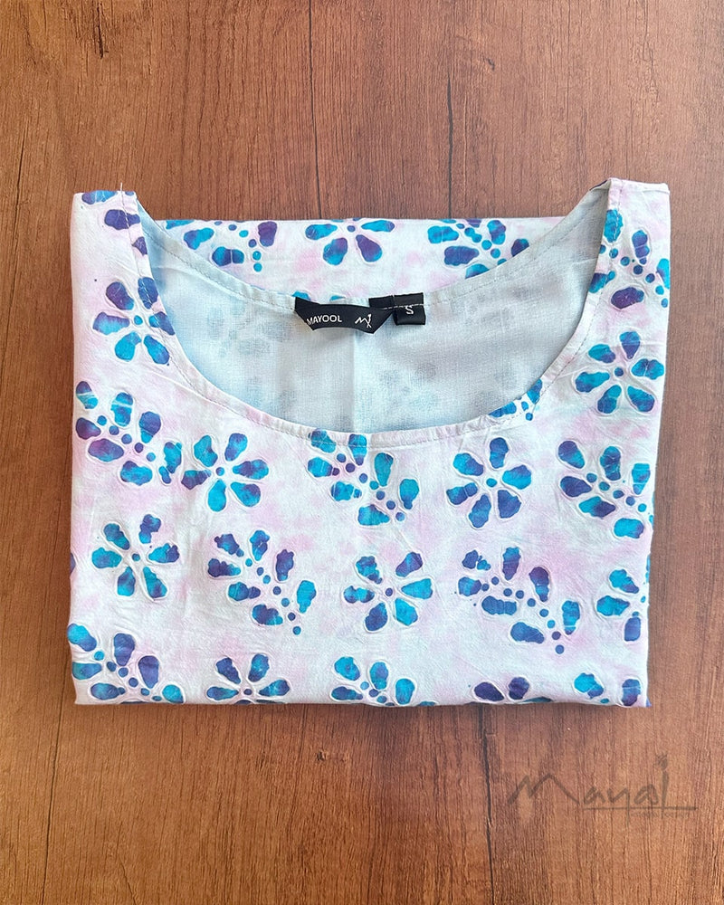 Blue Batik Cotton Short Top