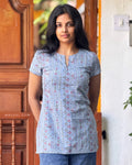 Blue Denim Printed Short Kurta