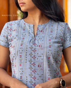 Blue Denim Printed Short Kurta