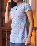 Blue Denim Printed Short Kurta