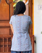 Blue Denim Printed Short Kurta