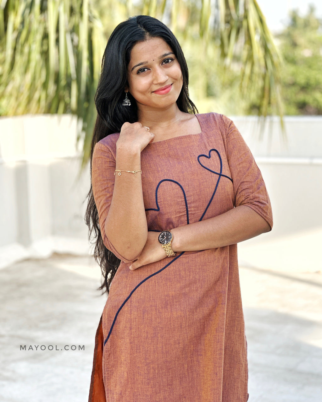 Bole Brown Thread Tale Cotton Kurta