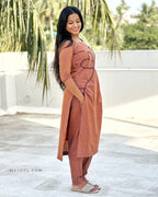 Bole Brown Thread Tale Cotton Kurta