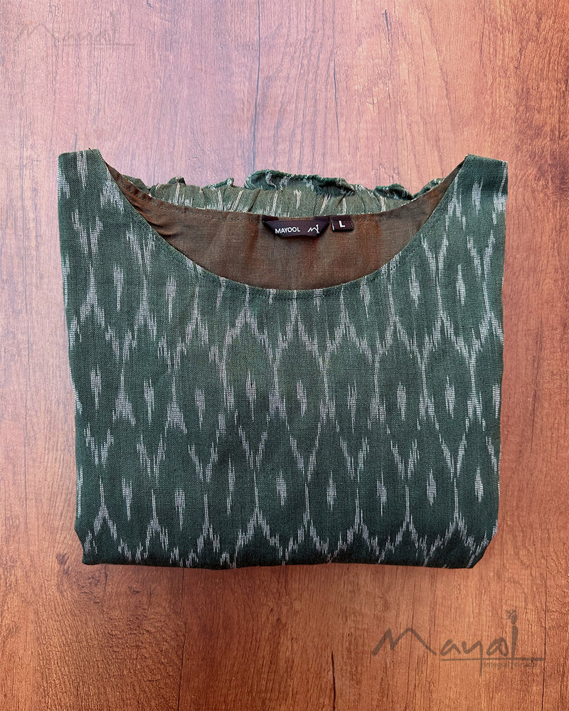 Bottle Green Ikat Fit & Flare Dresses