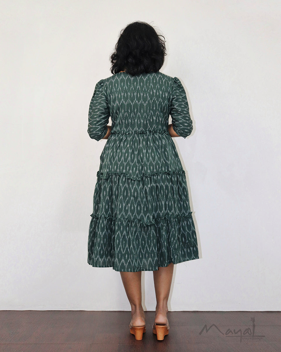 Bottle Green Ikat Fit & Flare Dresses