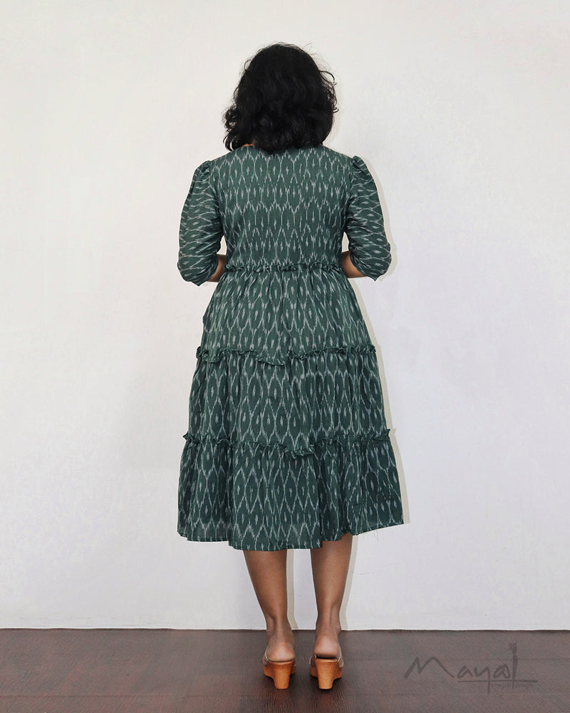 Bottle Green Ikat Fit & Flare Dresses