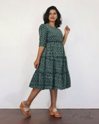 Bottle Green Ikat Fit & Flare Dresses