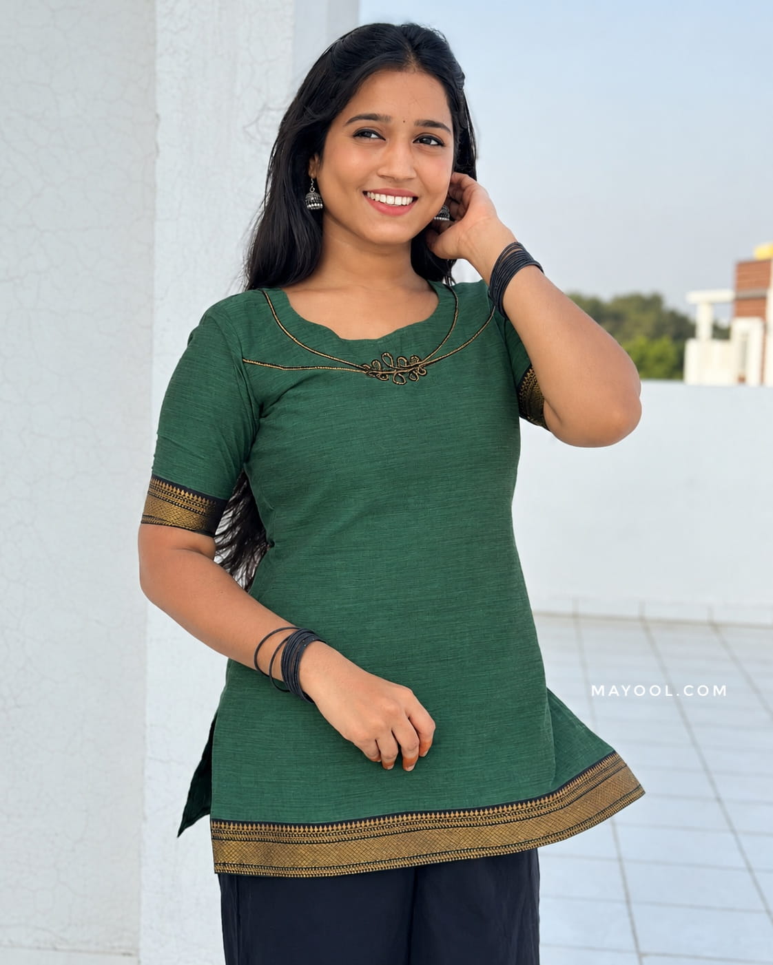Bottle Green Traditional Short Kurta