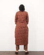 Brick Red Printed Cotton Kurta With Pant