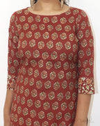 Brick Red Printed Cotton Kurta With Pant