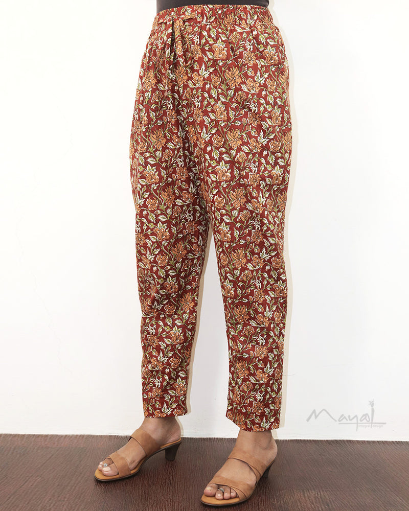 Brick Red Printed Cotton Kurta With Pant