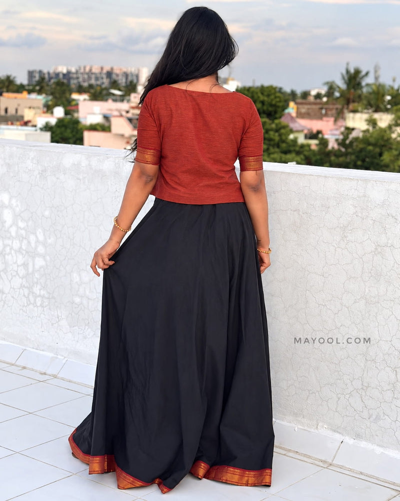 Bronze Orange Cotton Short Top & Skirt