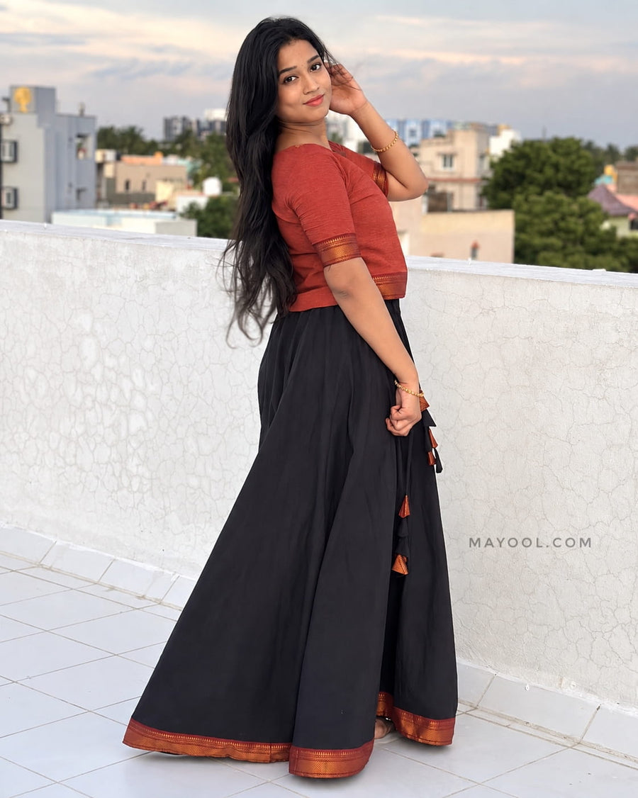 Bronze Orange Cotton Short Top & Skirt