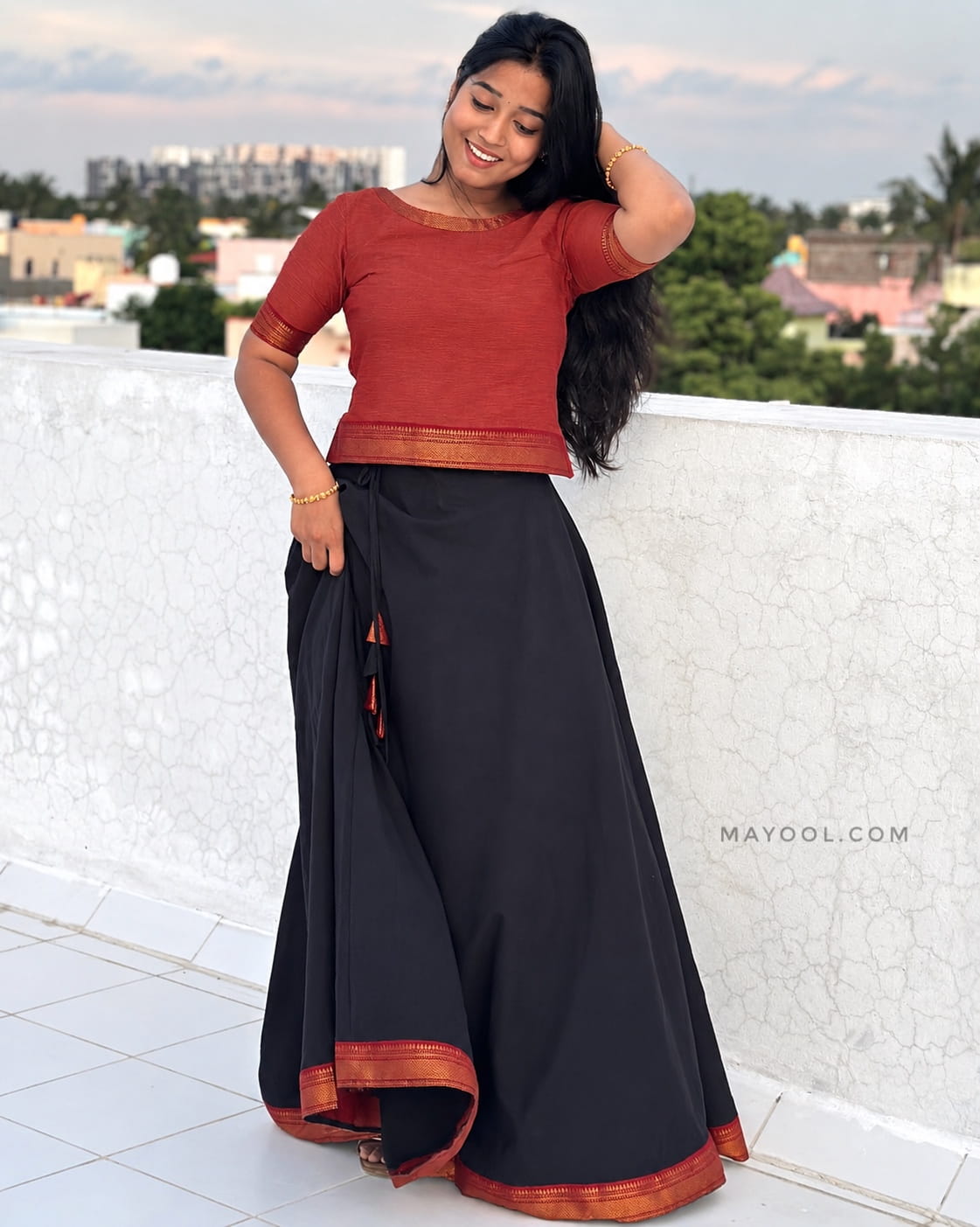 Bronze Orange Cotton Short Top & Skirt