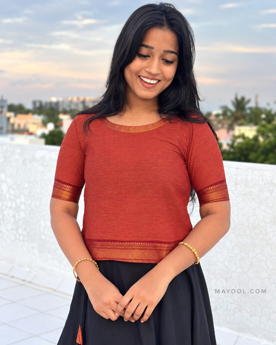 Bronze Orange Cotton Short Top & Skirt