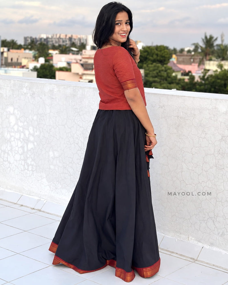 Bronze Orange Cotton Short Top & Skirt
