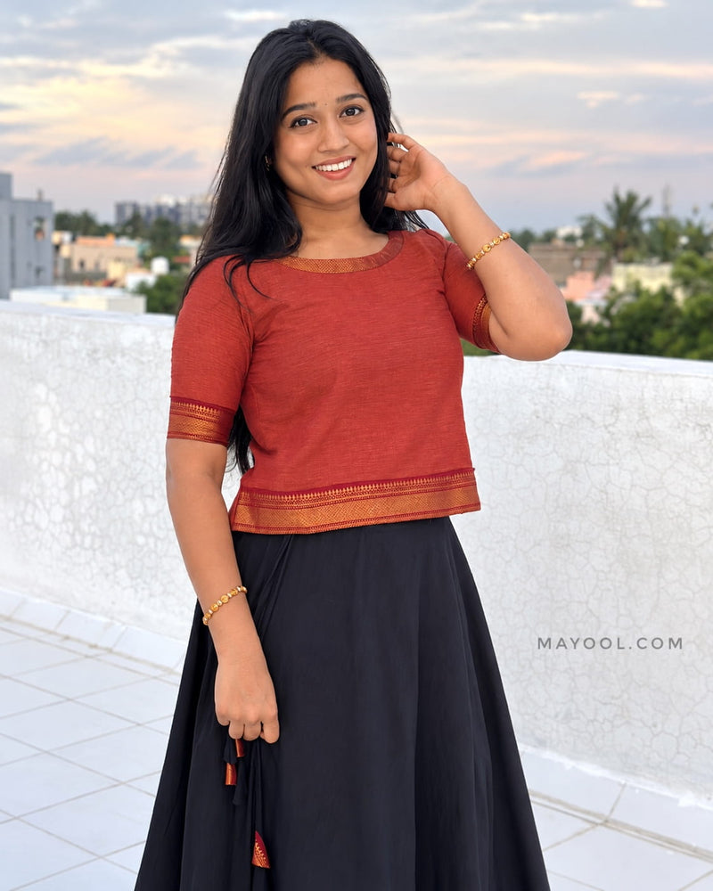 Bronze Orange Cotton Short Top & Skirt