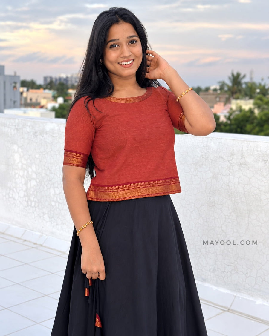 Bronze Orange Cotton Short Top & Skirt