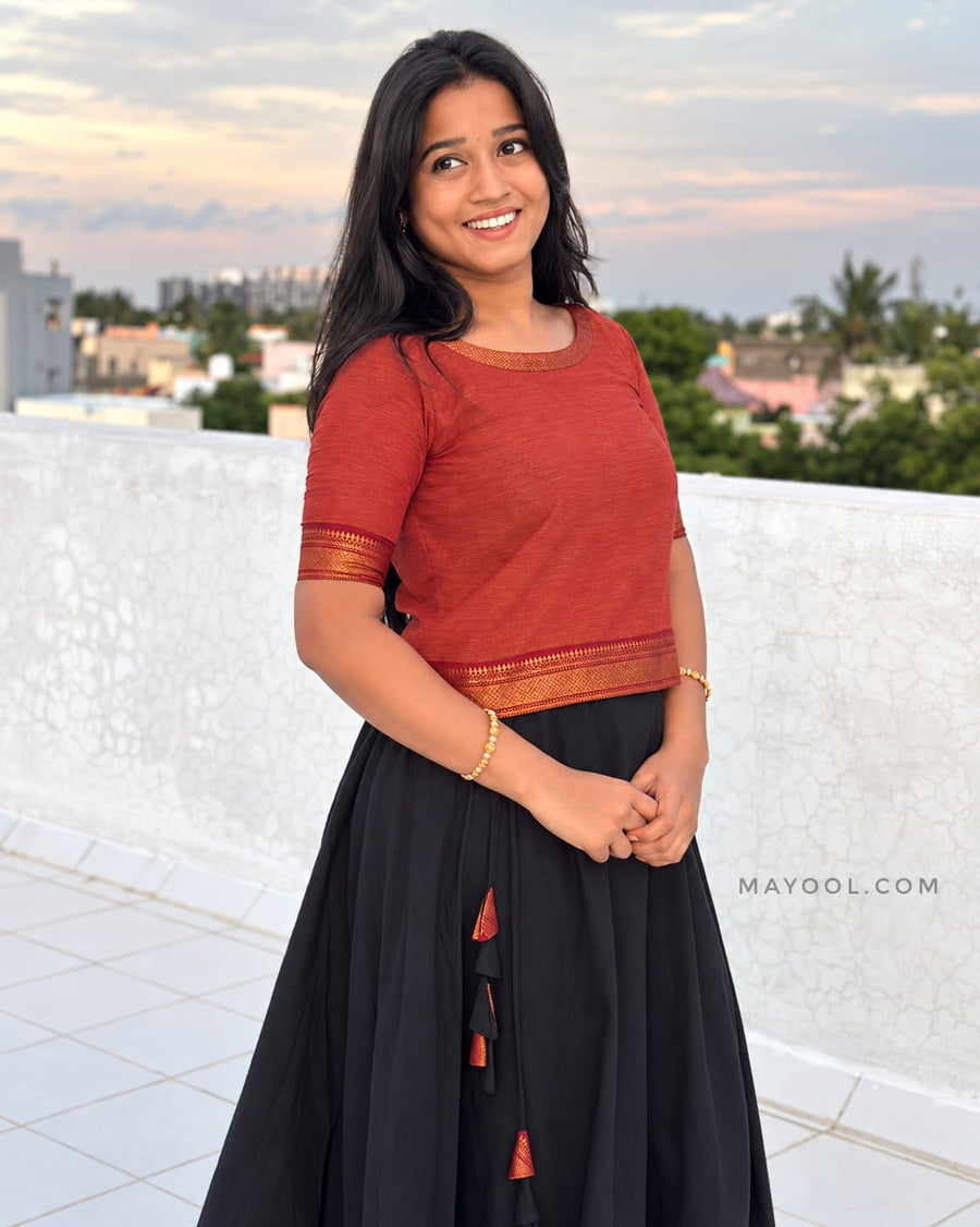 Bronze Orange Cotton Short Top & Skirt