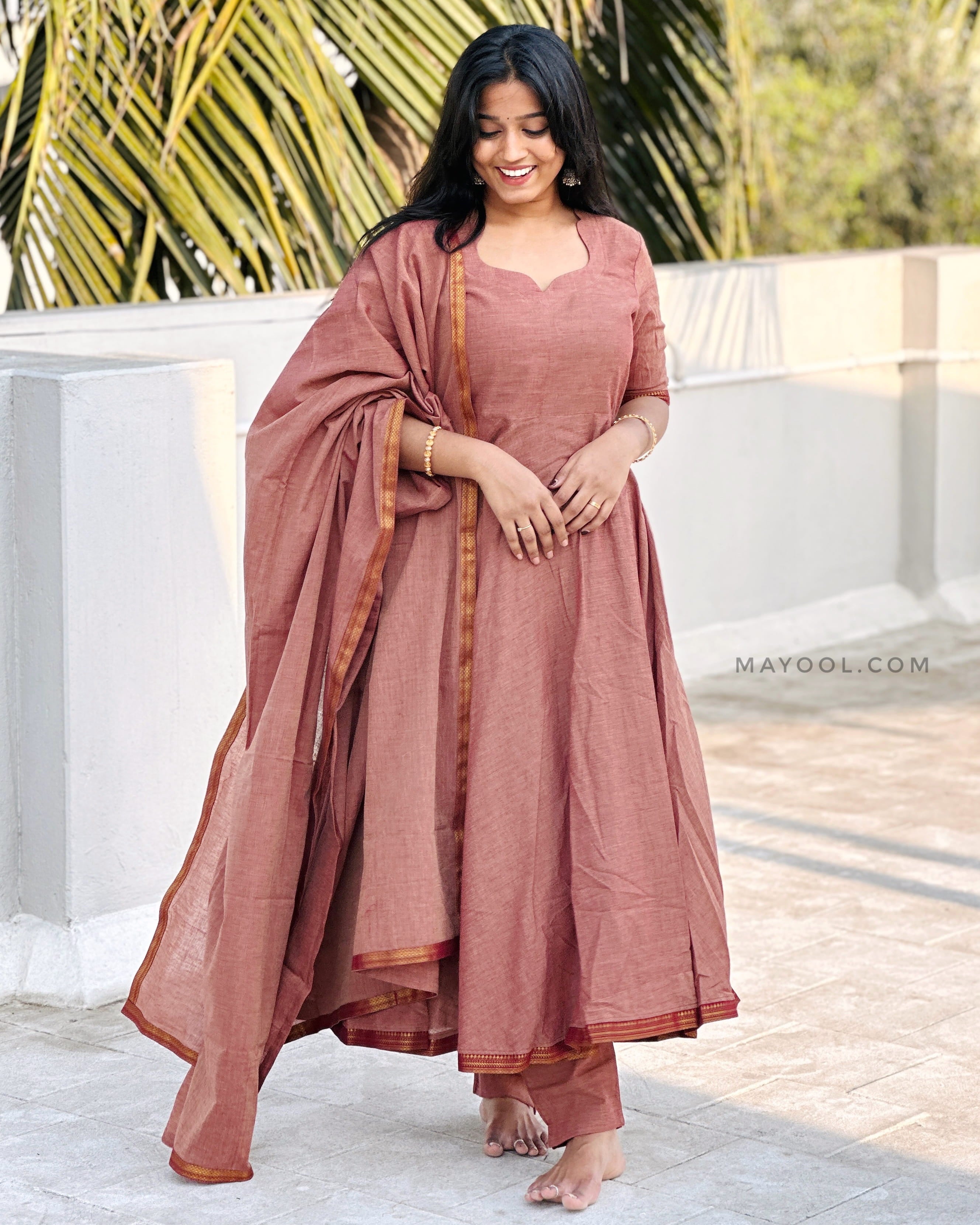 Brownish Pink Handloom Cotton Anarkali Dresses