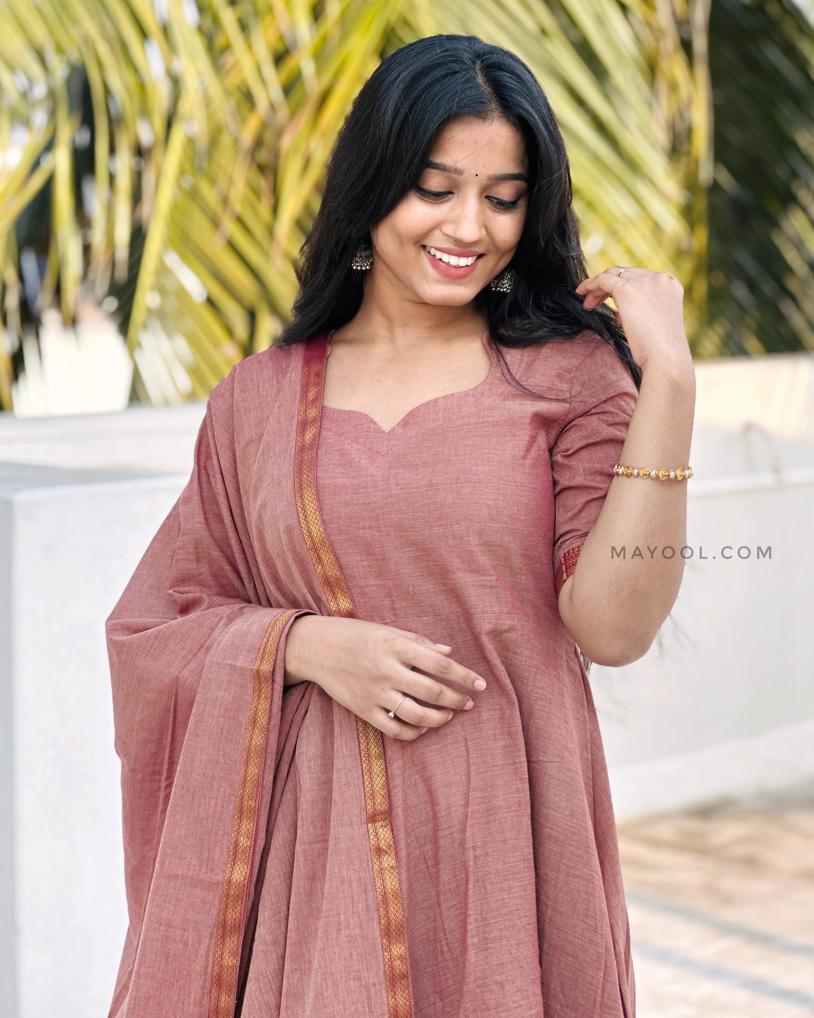 Brownish Pink Handloom Cotton Anarkali Dresses