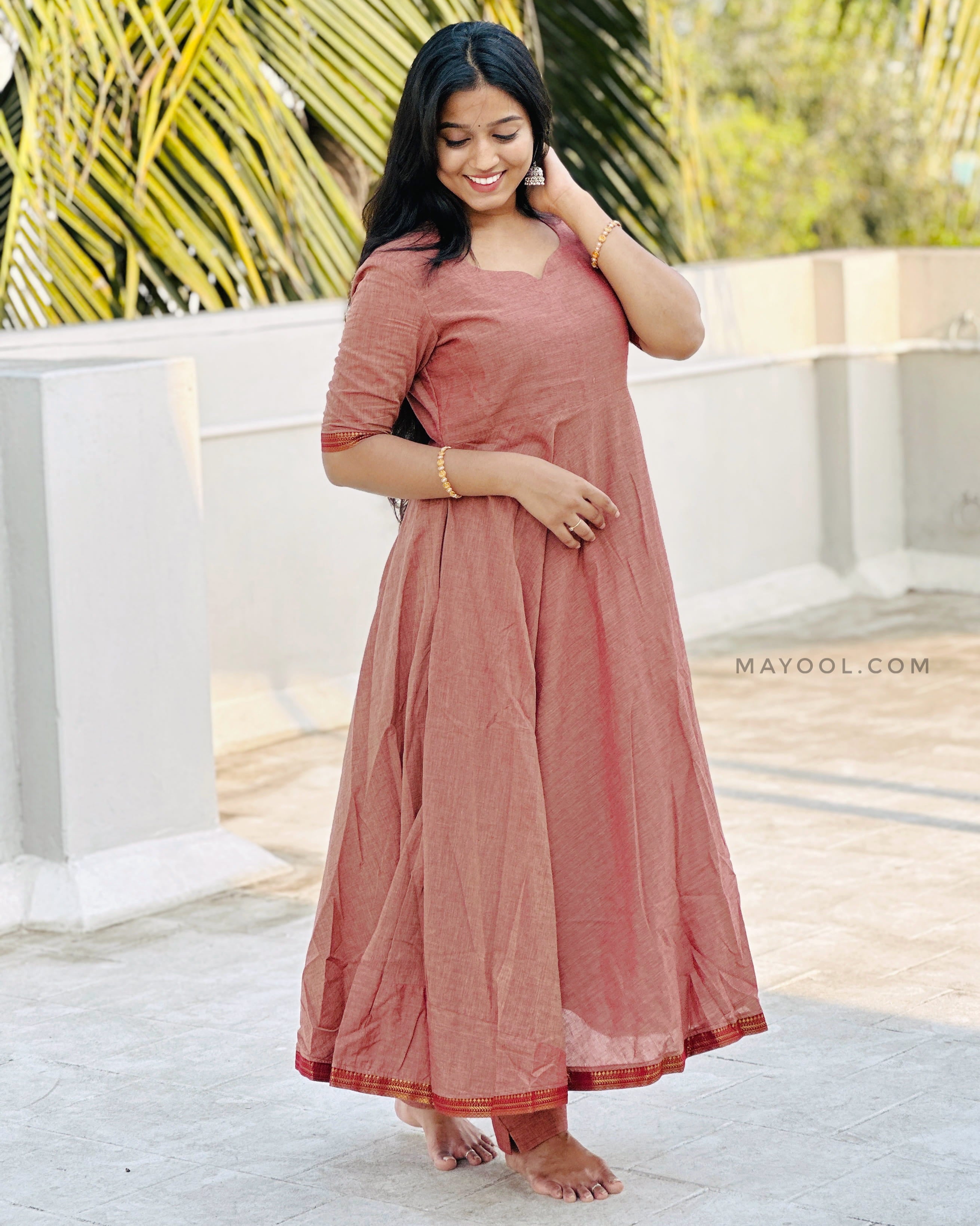 Brownish Pink Handloom Cotton Anarkali Dresses