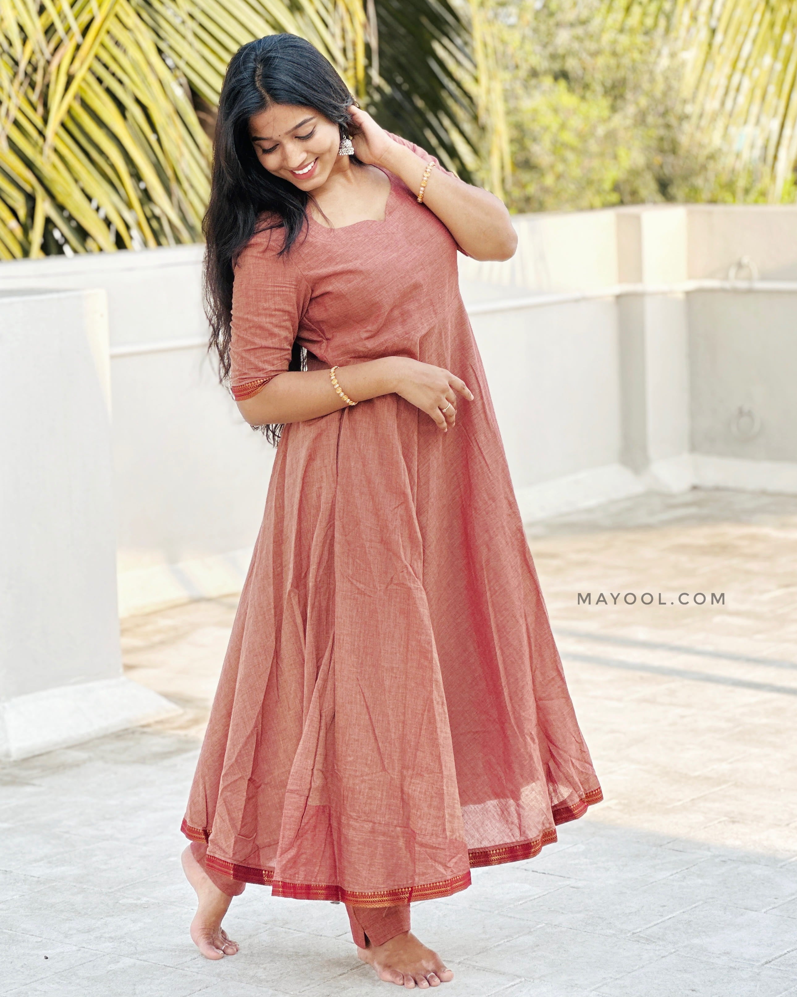 Brownish Pink Handloom Cotton Anarkali Dresses