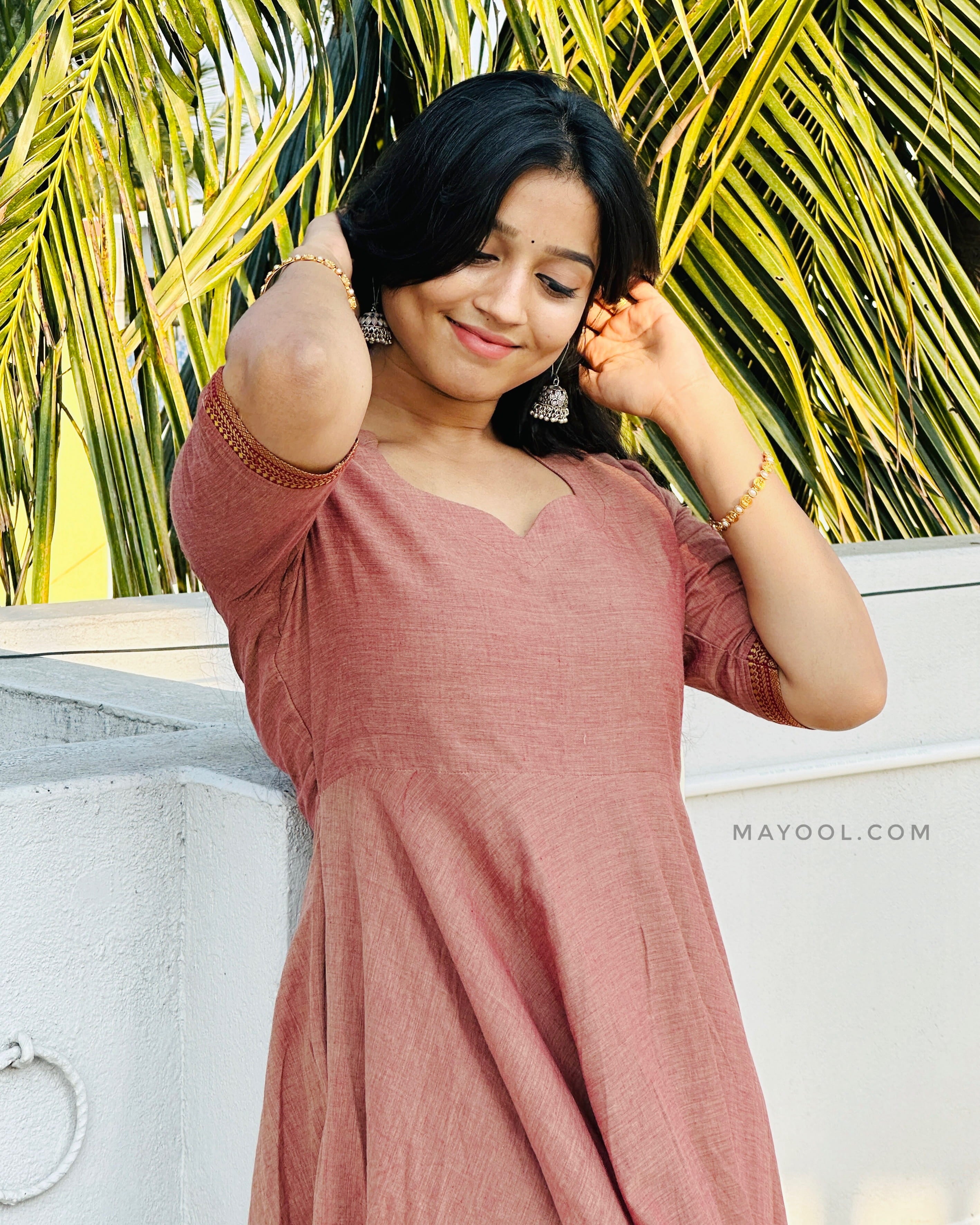 Brownish Pink Handloom Cotton Anarkali Dresses