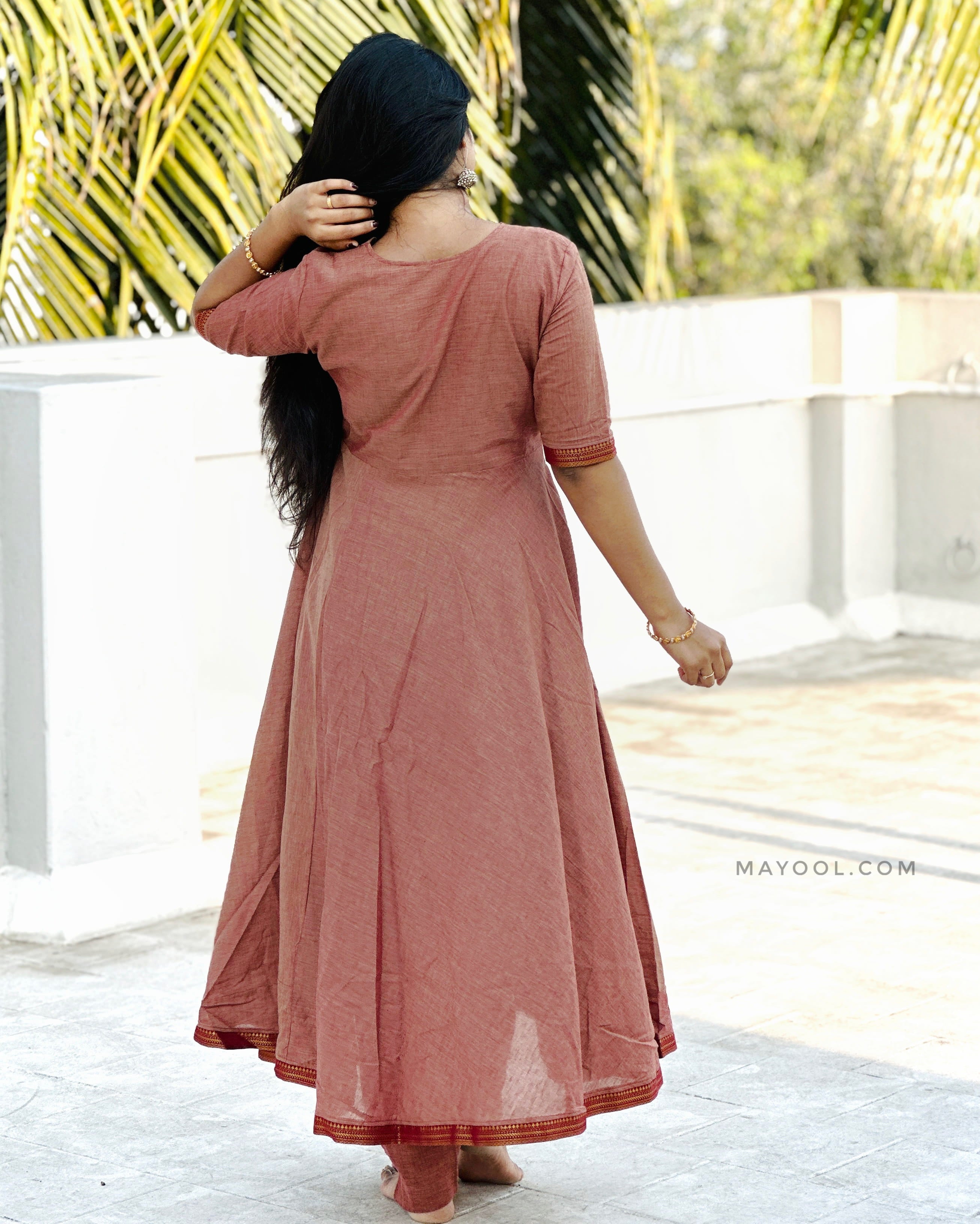 Brownish Pink Handloom Cotton Anarkali Dresses