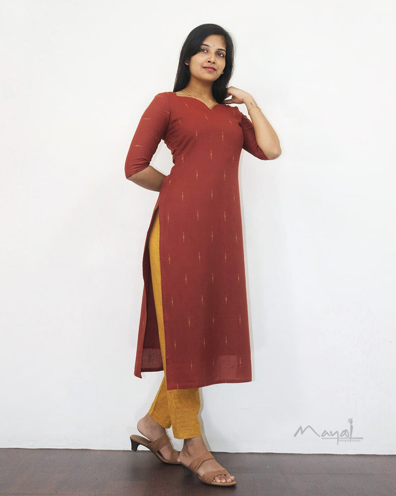 Matte Brick Red Cotton Kurta