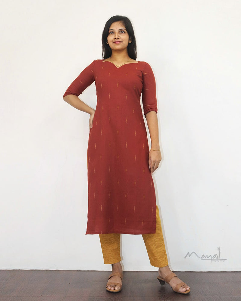 Matte Brick Red Cotton Kurta