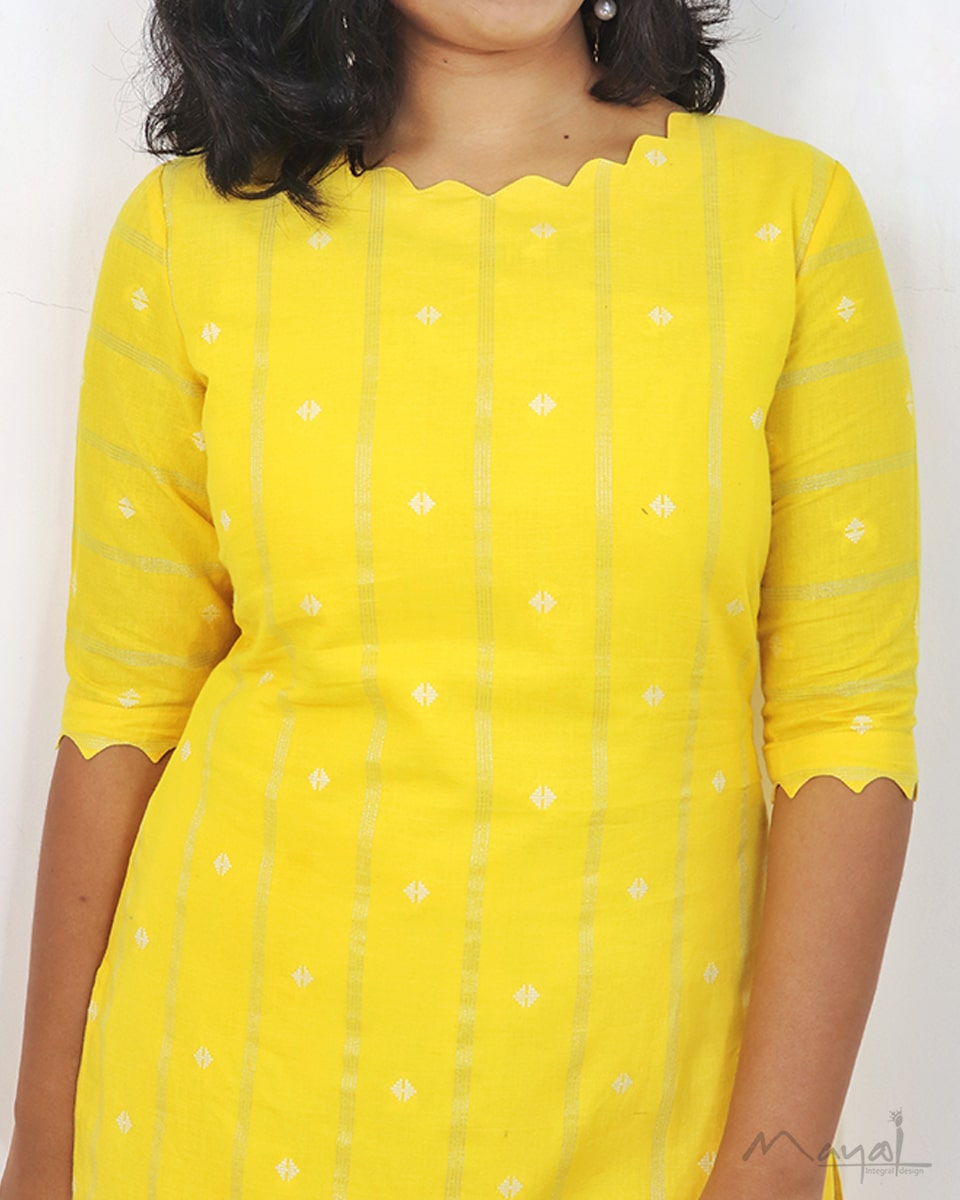 Canary Yellow Self Design Cotton Kurta