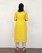Canary Yellow Self Design Cotton Kurta