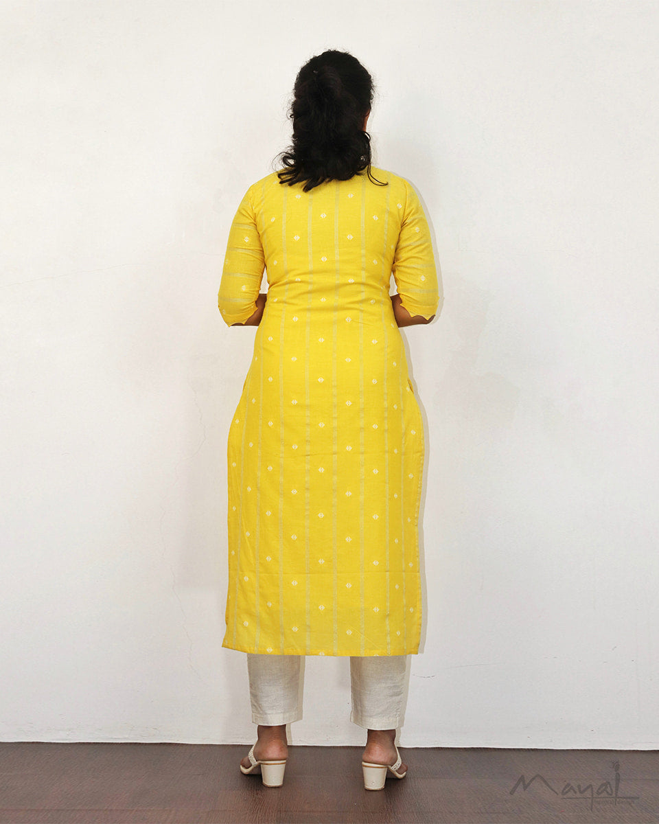 Canary Yellow Self Design Cotton Kurta