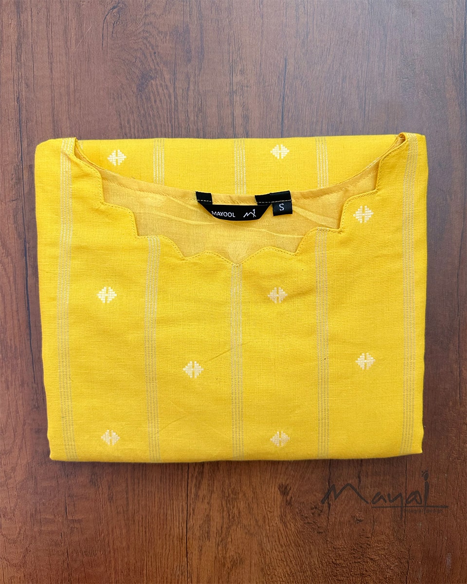 Canary Yellow Self Design Cotton Kurta