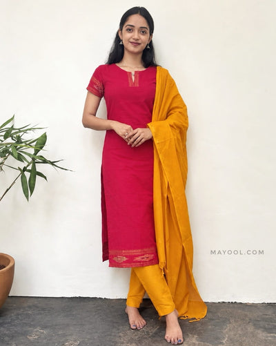 Carmine Red Zari Border Cotton Kurta
