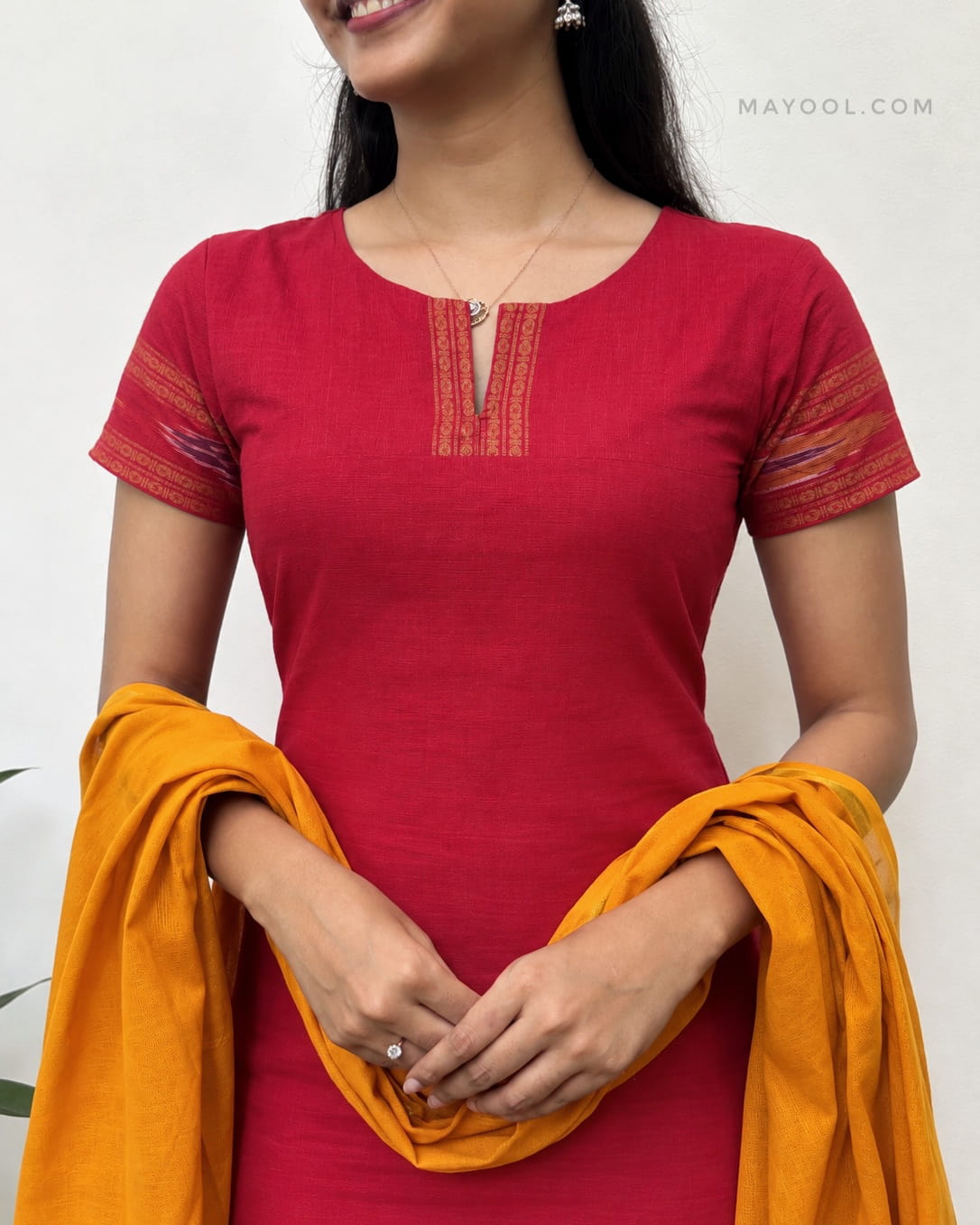 Carmine Red Zari Border Cotton Kurta