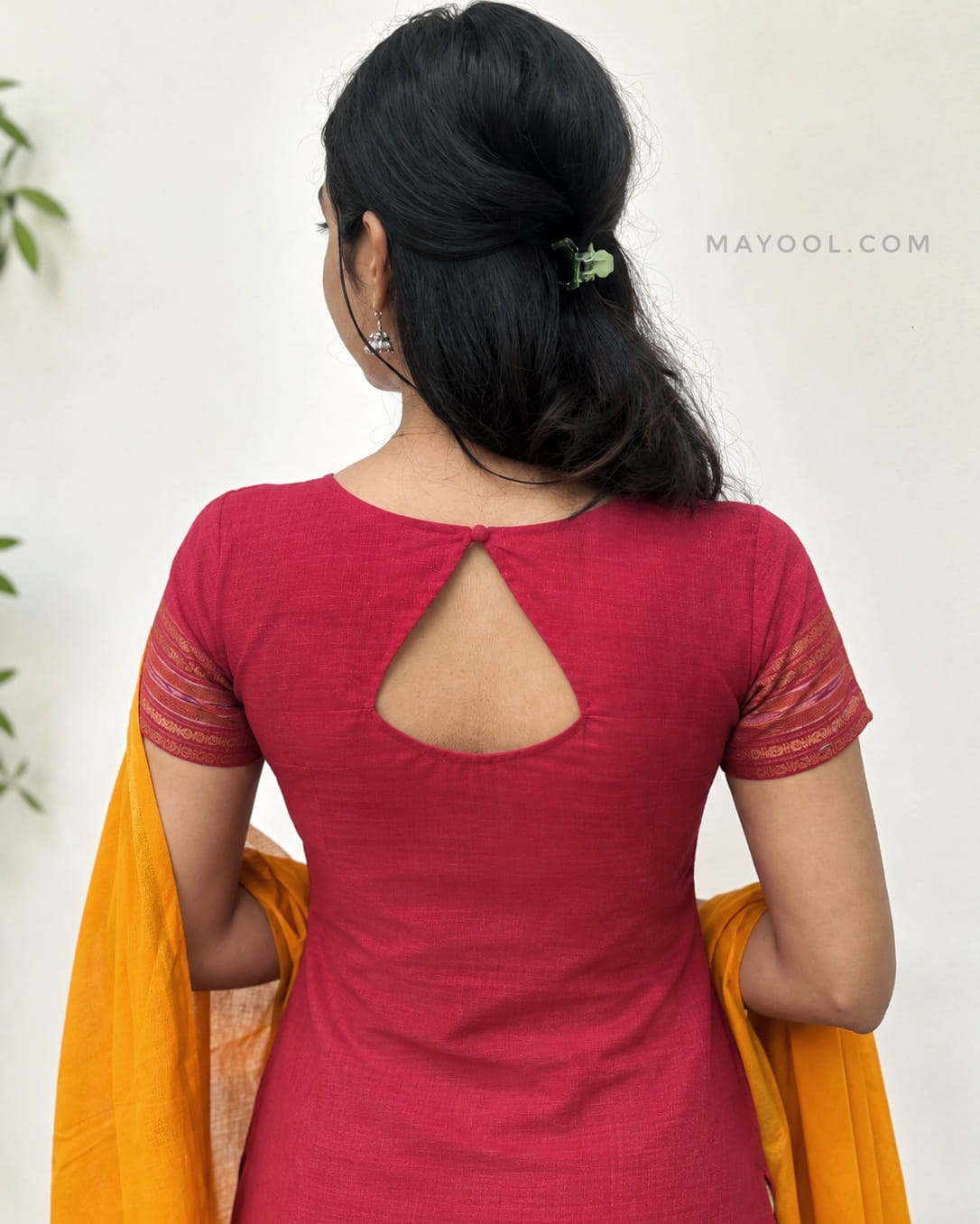 Carmine Red Zari Border Cotton Kurta