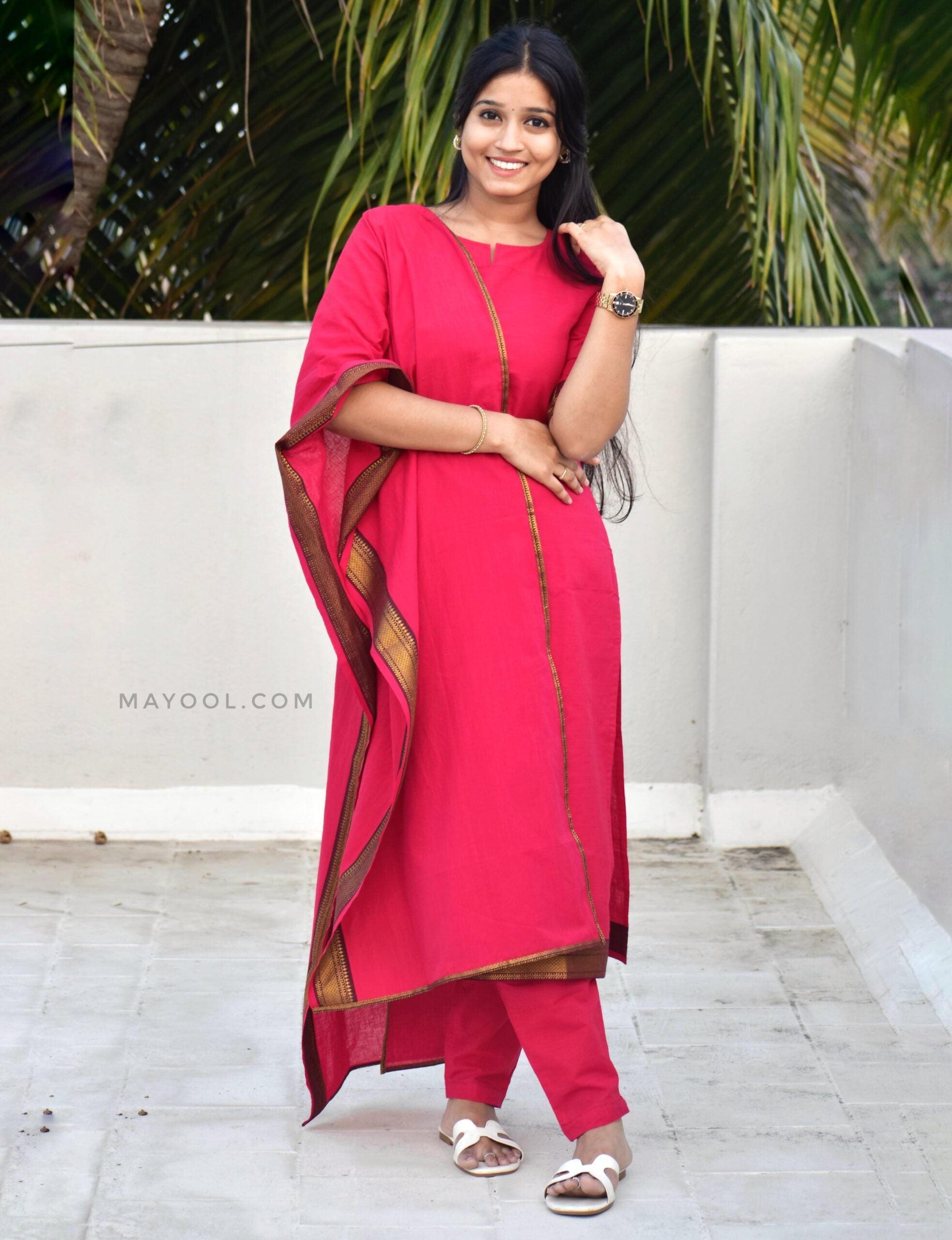 Cerise Pink Traditional Cotton Kurta