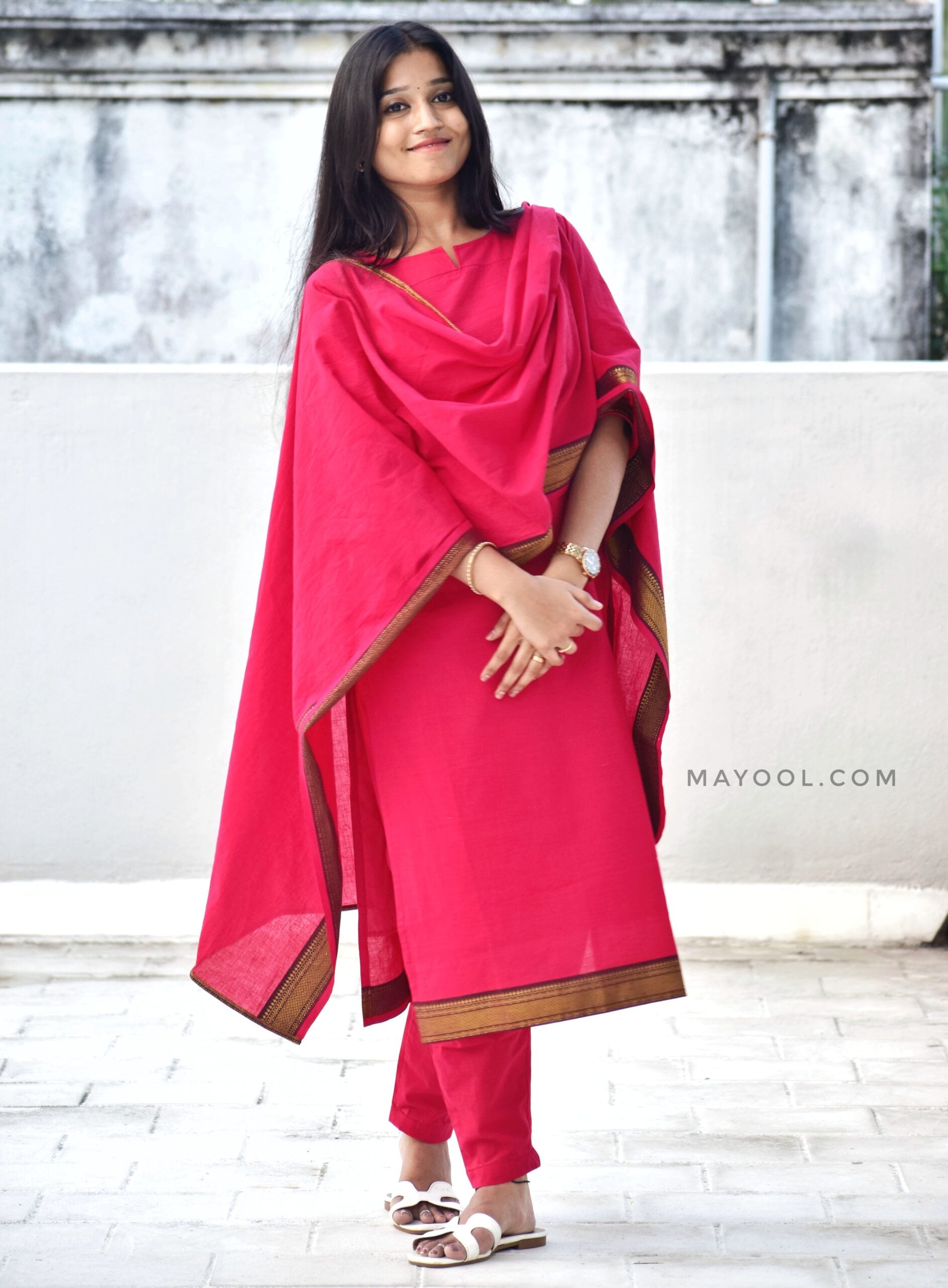 Cerise Pink Traditional Cotton Kurta