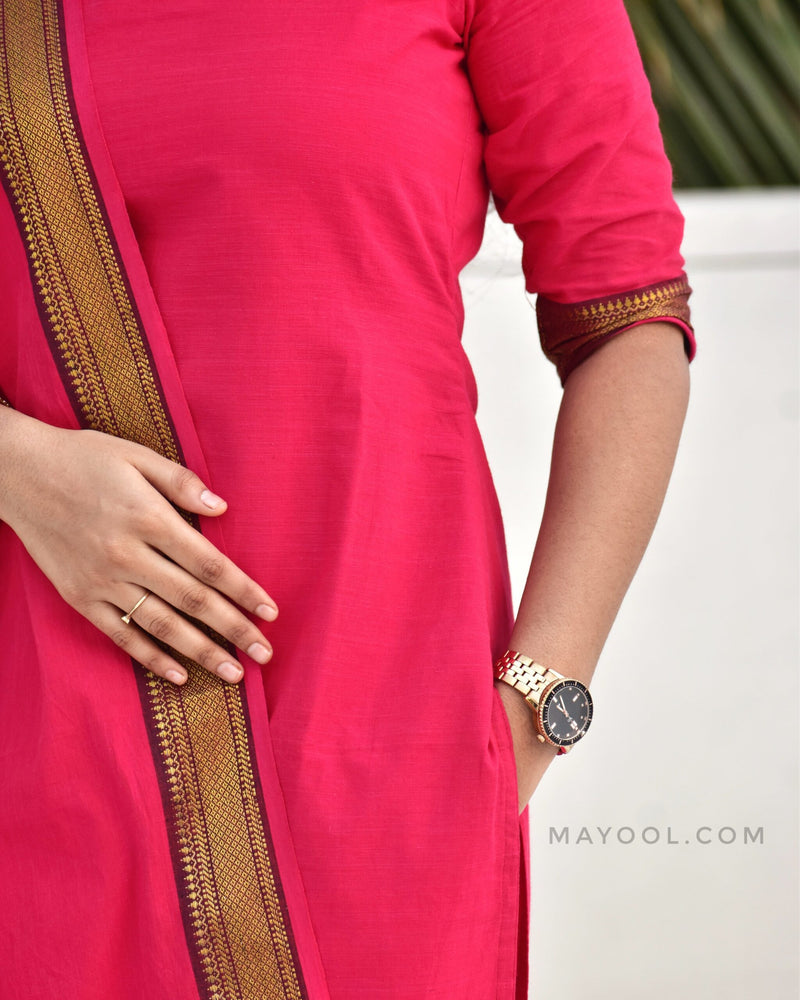 Cerise Pink Traditional Cotton Kurta
