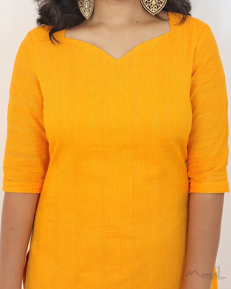 Chrone Yellow Jacquard Stripe Cotton Kurta