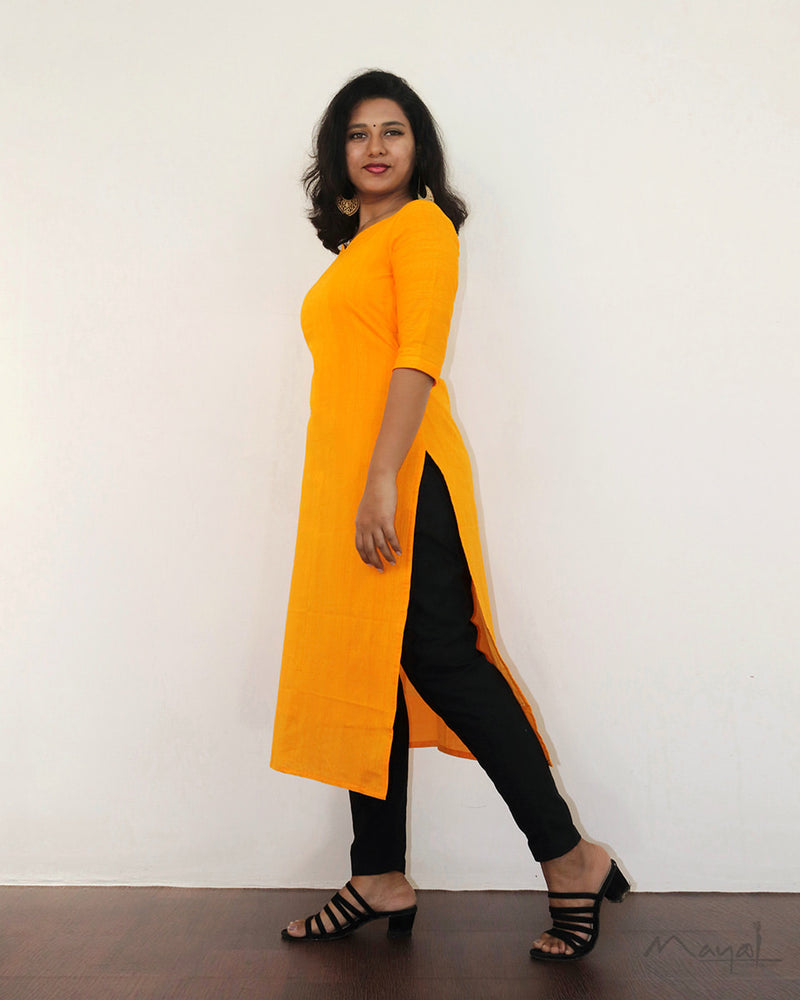 Chrone Yellow Jacquard Stripe Cotton Kurta
