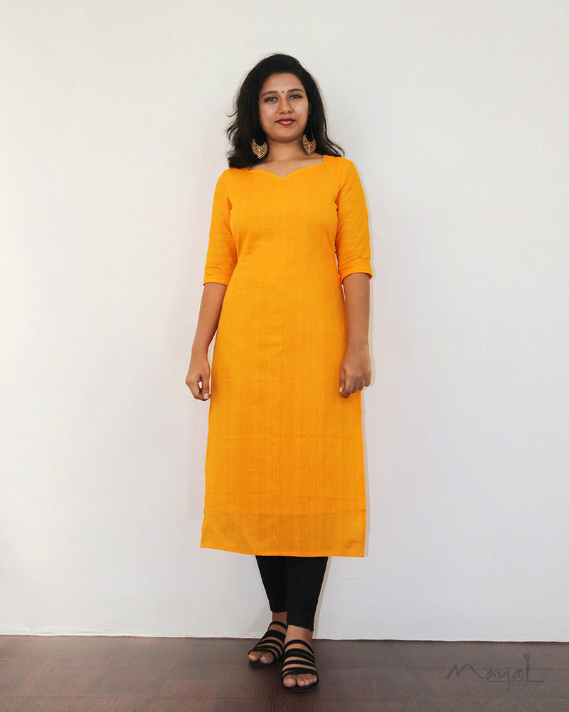 Chrone Yellow Jacquard Stripe Cotton Kurta